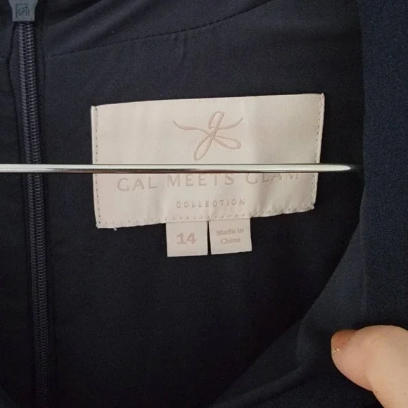 Gal Meets Glam Jane Navy Blue Tie-Waist Fit & Flare Dress Size 14 - Picture 6 of 8